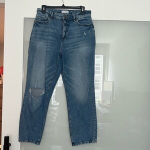 Loft curvy high waist straight crop jeans, size 30/10, distressed knee